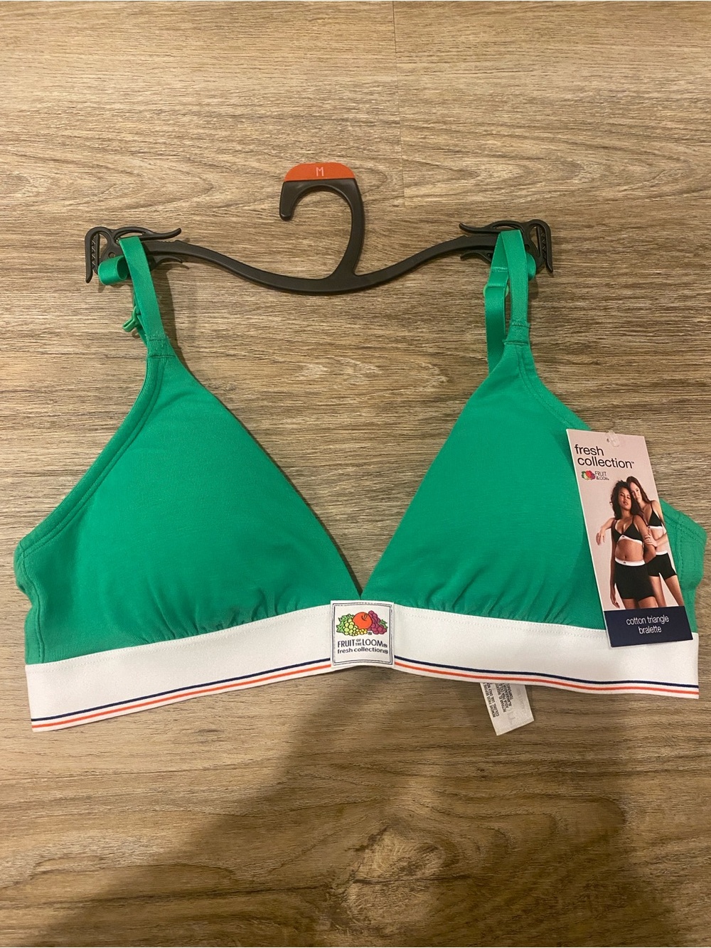 Fruit of the Loom Emerald Green Cotton Triangle Bralette with White Trim